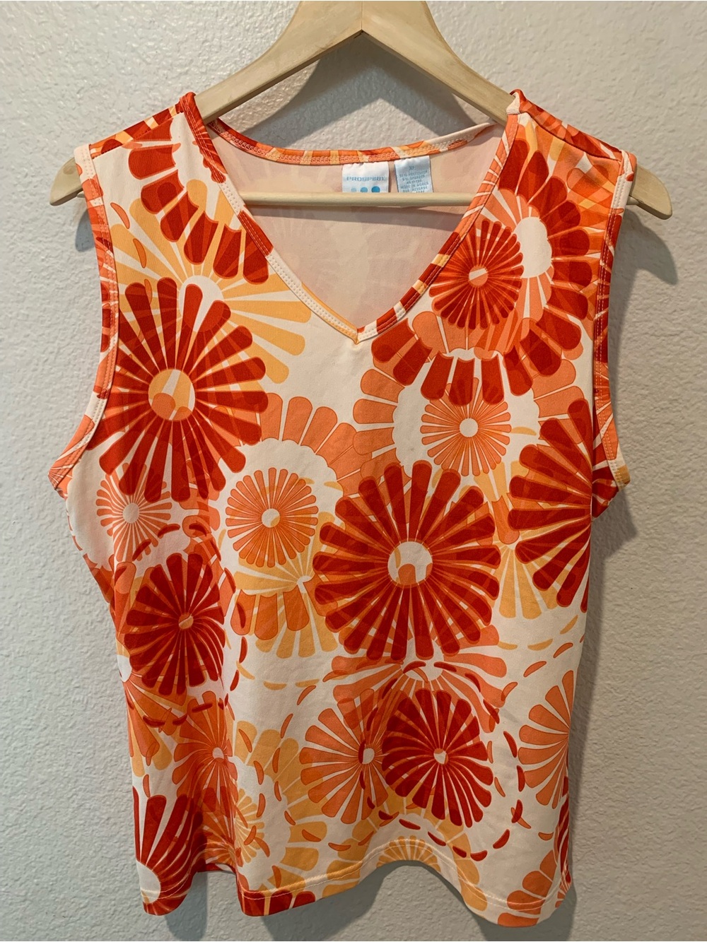Prospirit Orange and Cream Floral V-Neck Tank
